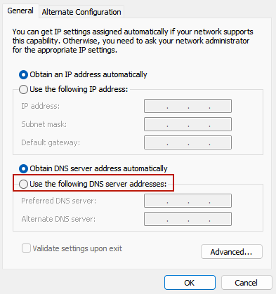 dns settings on win