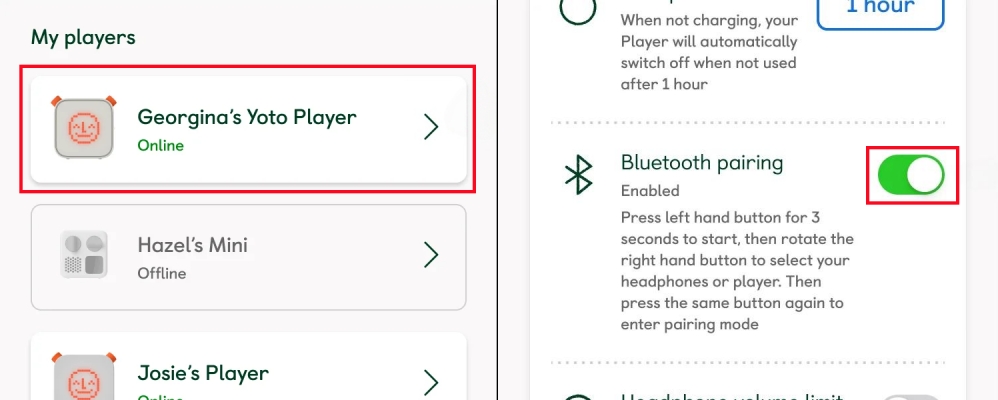 enable bluetooth on yoto