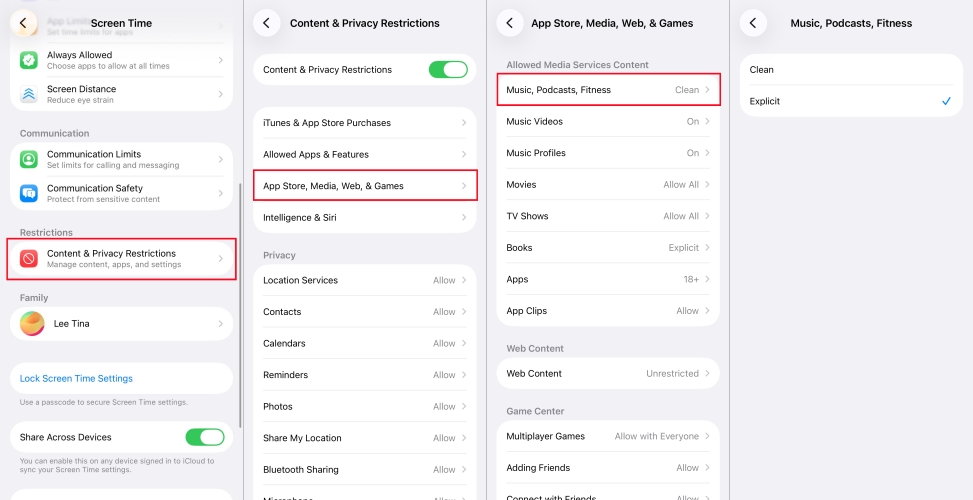enable explicit in apple music on iphone