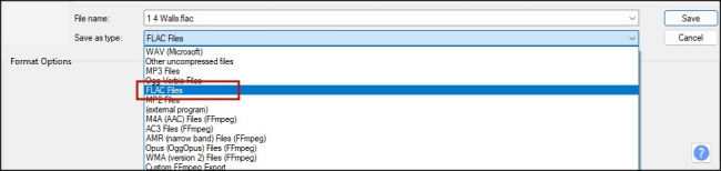 export audacity files to flac
