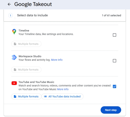 export youtube music stats via google takeout