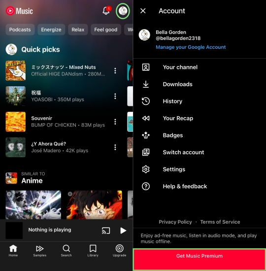 get music premium in youtube music