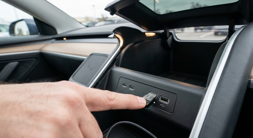 insert a usb drive into tesla