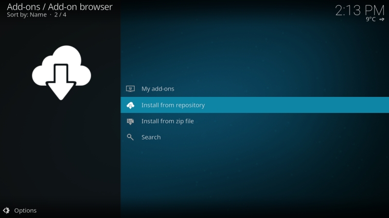 install from repository in kodi