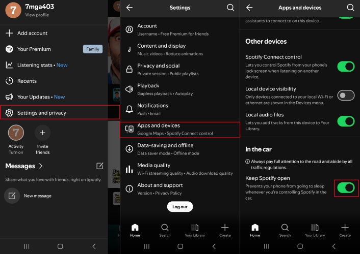 keep spotify open in the car