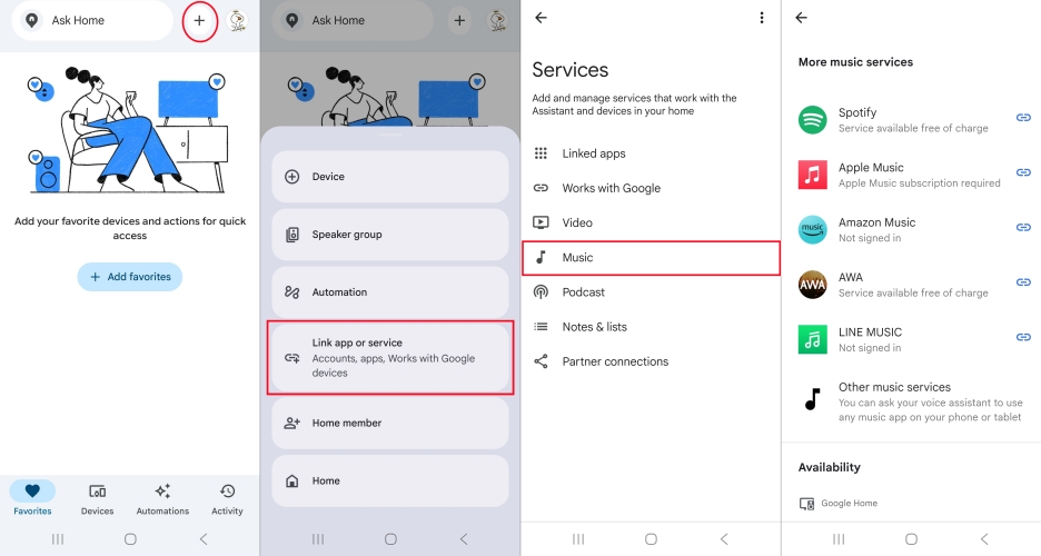 link a music service to google home