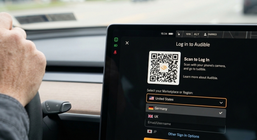 log in audible in tesla