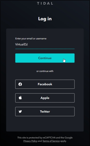 log in tidal in virtual dj