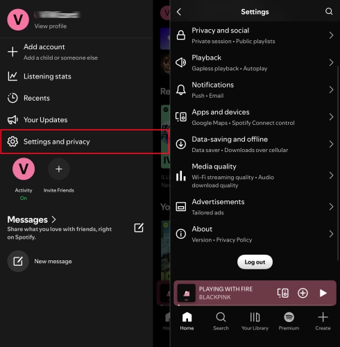 log out in spotify