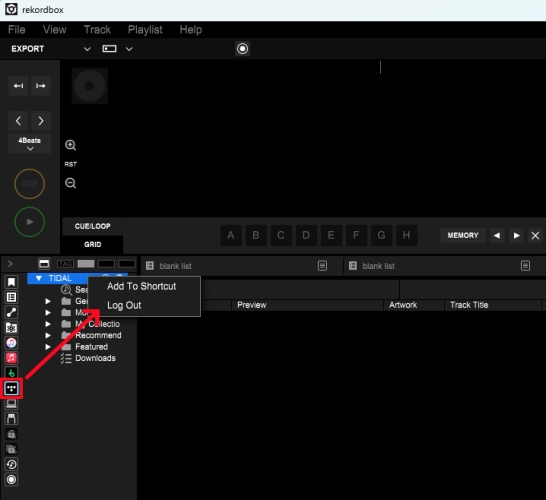 log out tidal on rekordbox