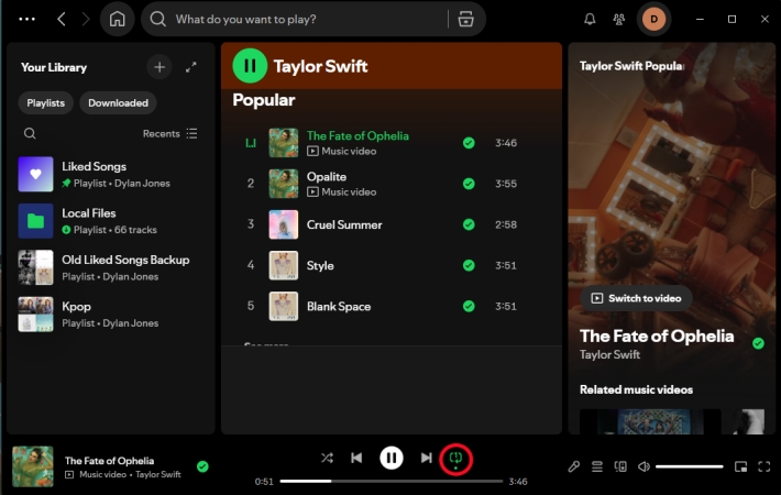 loop spotify on desktop