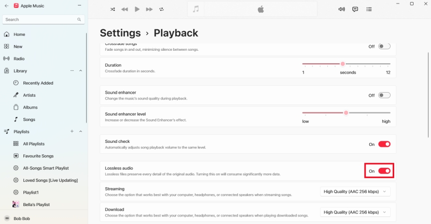 listen to lossless audio in apple music on pc