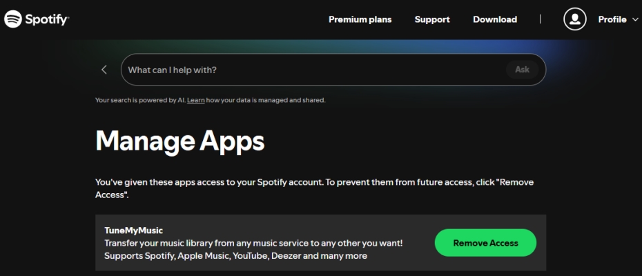 manage apps in spotify