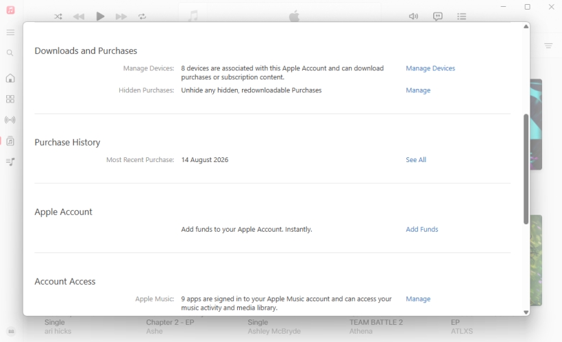 manage devices in apple music on windows pc