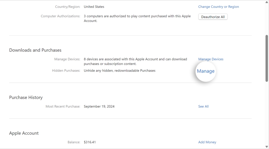 manage hidden purchases in itunes