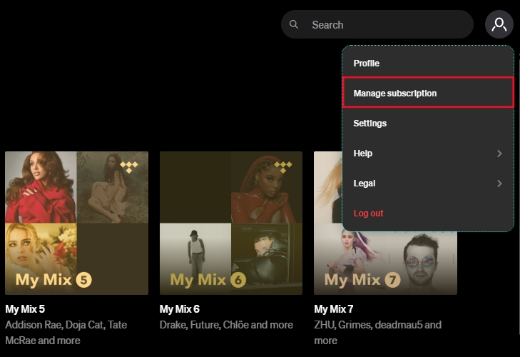 manage subscription on tidal