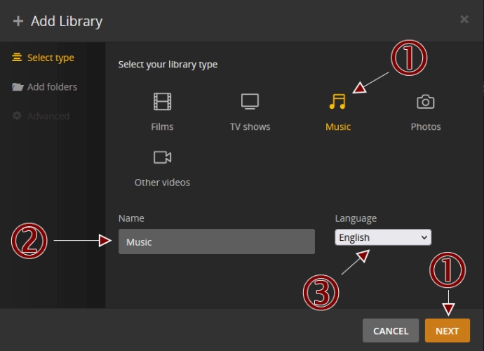 select music type in plex
