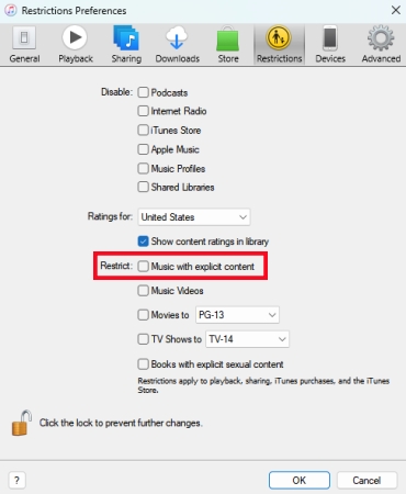 allow music with explicit in itunes