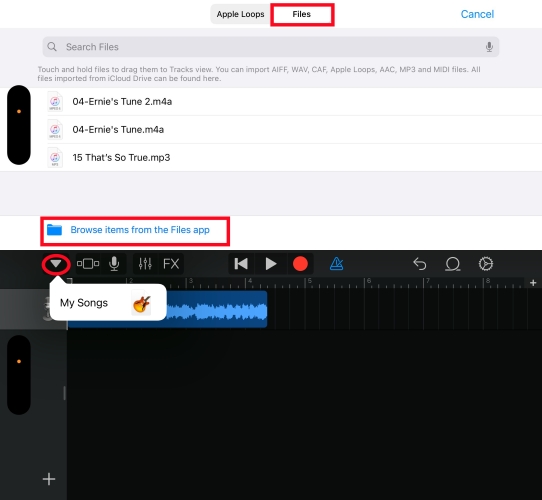 select my songs in garageband