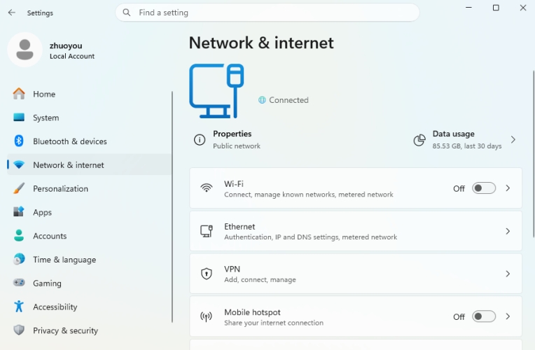 set network on windows