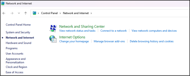 network and internet settings on windows