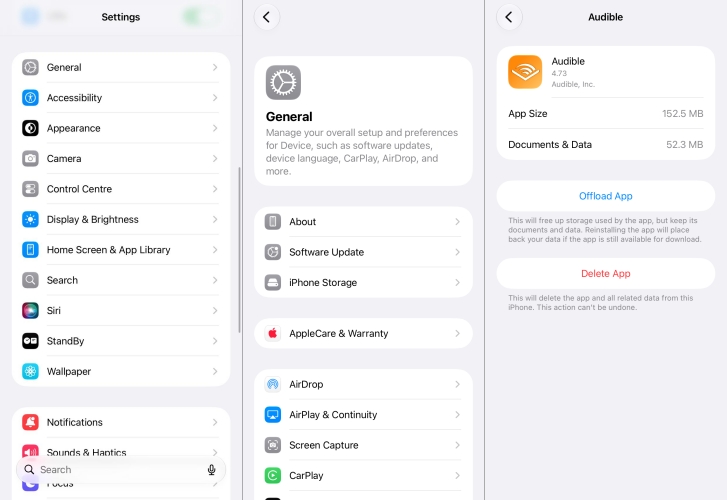 offload audible on iphone