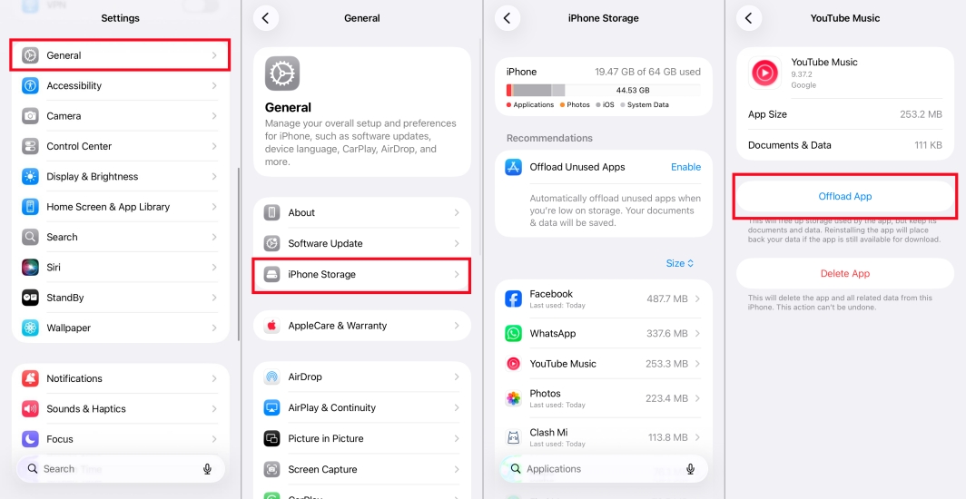 offload youtube music on iphone