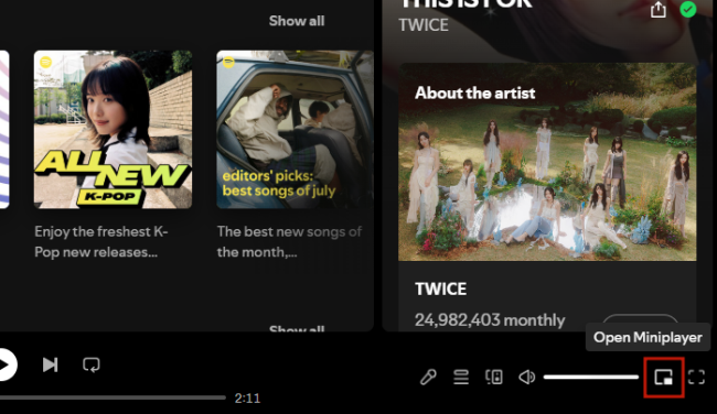 open spotify mini player