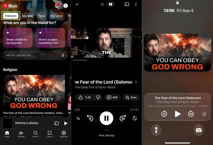 play youtube podcast in background