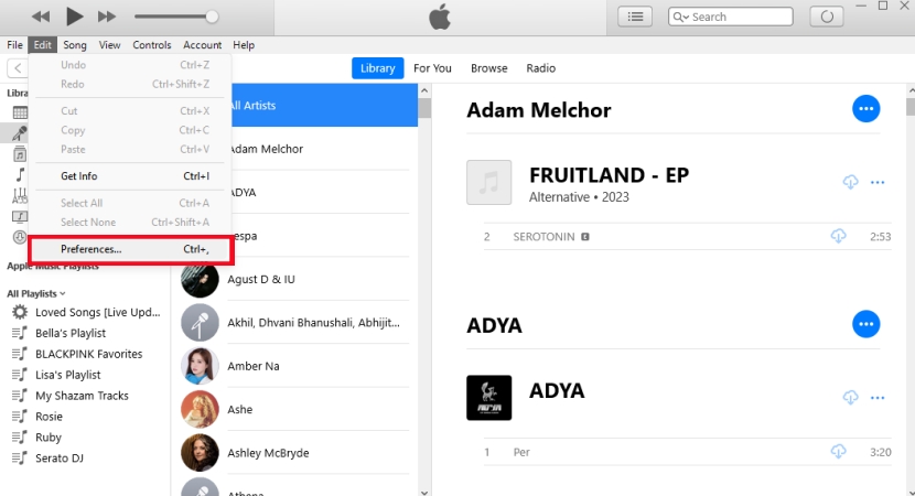 click preferences in itunes