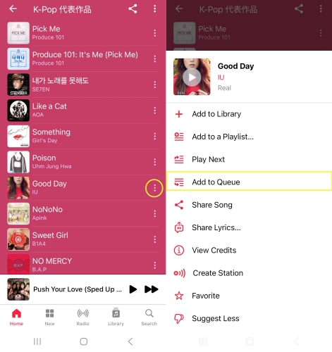 add songs to queue in apple music