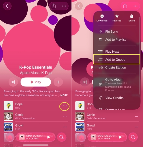 add songs to queue in apple music