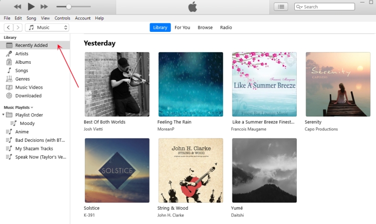 find recently added in itunes