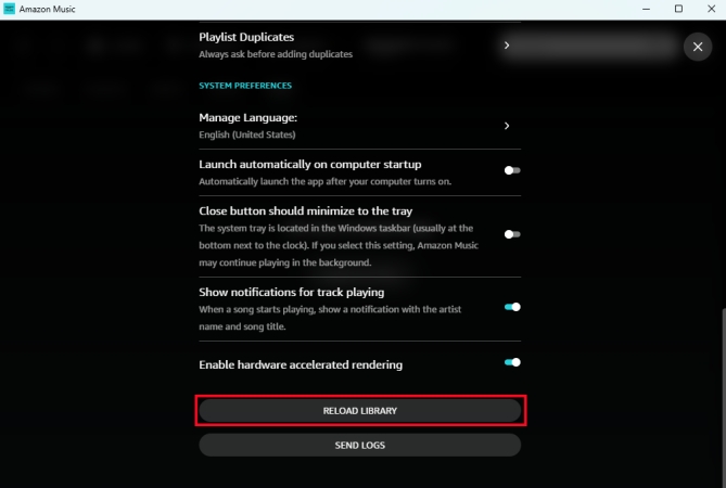 reload library on amazon music