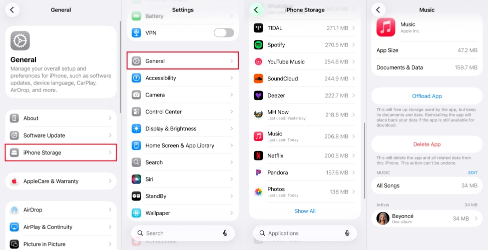 remove apple music downloads in iphone storage