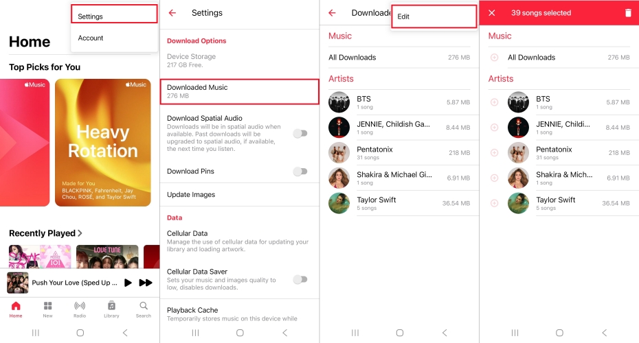 remove apple music downloads on android