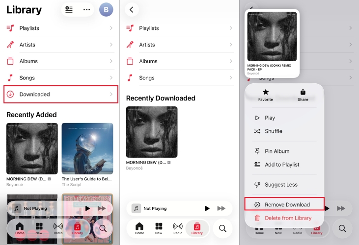remove apple music downloads on iphone
