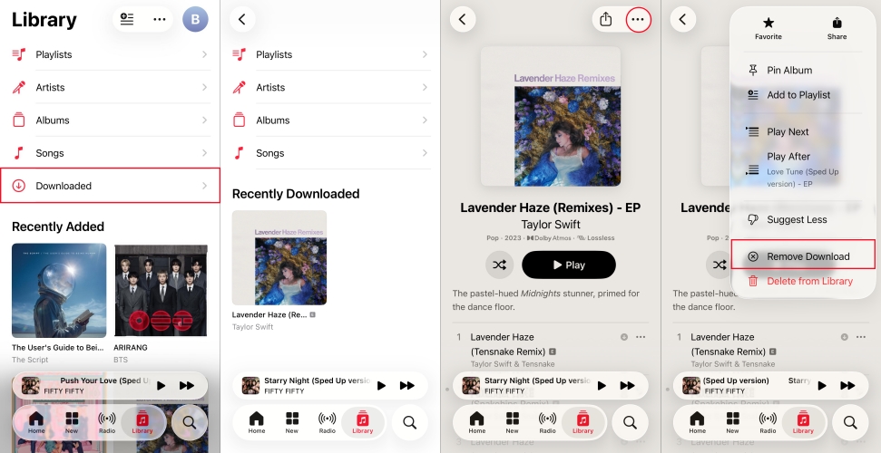 remove apple music downloads on iphone