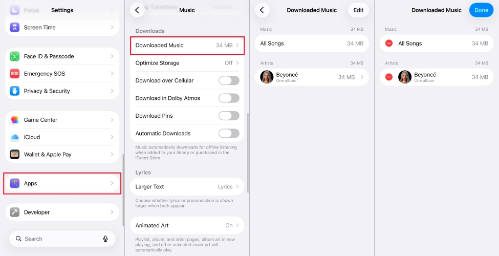 remove downloads in apple music on iphone