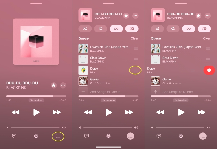 remove songs from apple music queue