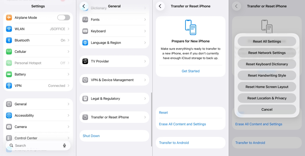reset network settings on iphone