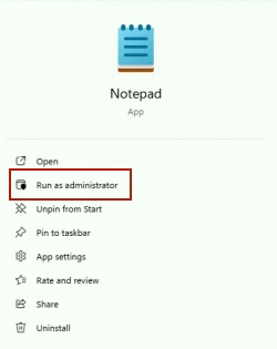 run notepad as administrator