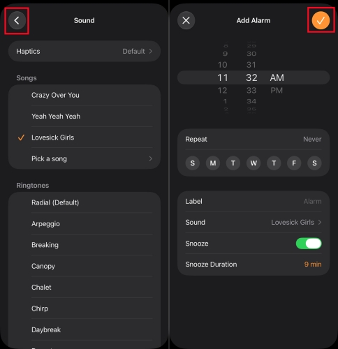 save alarm settings on iphone