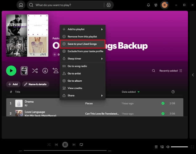 save to your liked songs in spotify