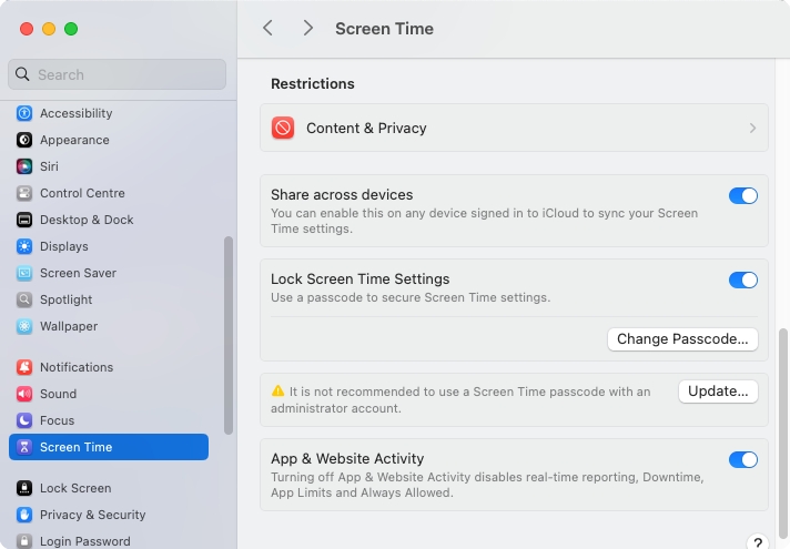 screen time on mac