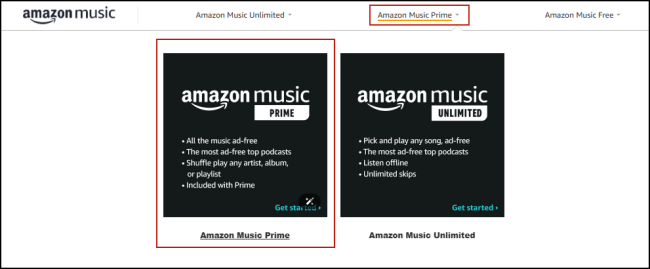 select amazon music prime web
