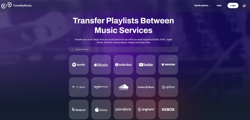 select music service in tunemymusic