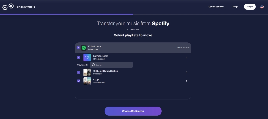 select spotify playlist in tunemymusic