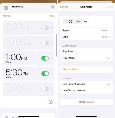 set alarm on homepod