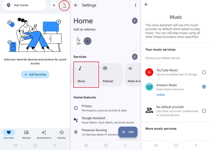 set amazon music as default on google home